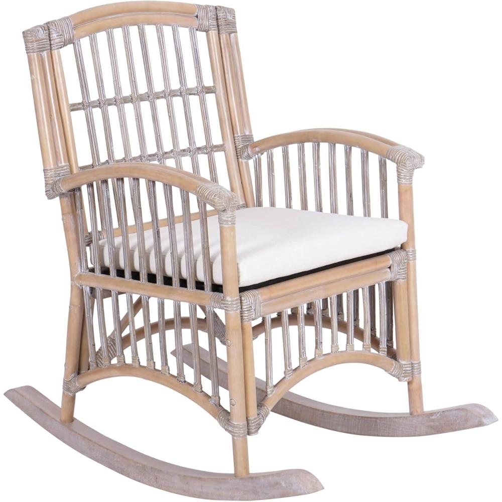 imageJONATHAN Y RCK200A Swayze Bohemian Farmhouse Woven RattanWood Rocking Chair White Cushion with Brown Frame for Home Living Room Bedroom Guestroom Foyer LibraryGrayWhite