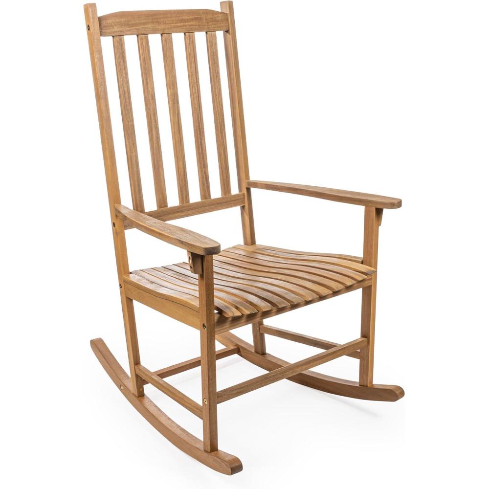 imageJONATHAN Y RCK300D Seagrove Farmhouse Classic SlatBack 350LBS Support Acacia Wood Outdoor Rocking Chair Traditional Coastal Cottage Vintage Shabby Chic AlmondTeak Brown