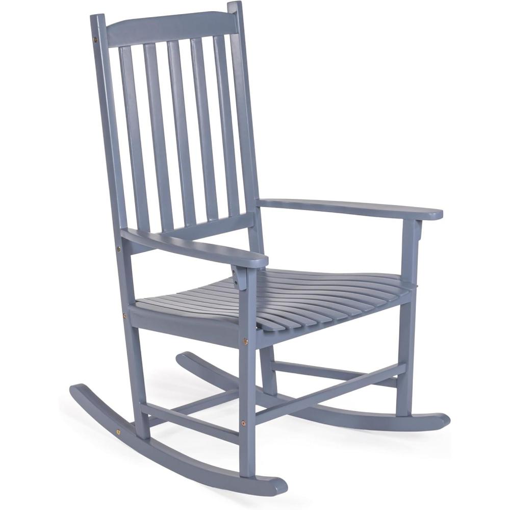 imageJONATHAN Y RCK300D Seagrove Farmhouse Classic SlatBack 350LBS Support Acacia Wood Outdoor Rocking Chair Traditional Coastal Cottage Vintage Shabby Chic AlmondCashmere Blue
