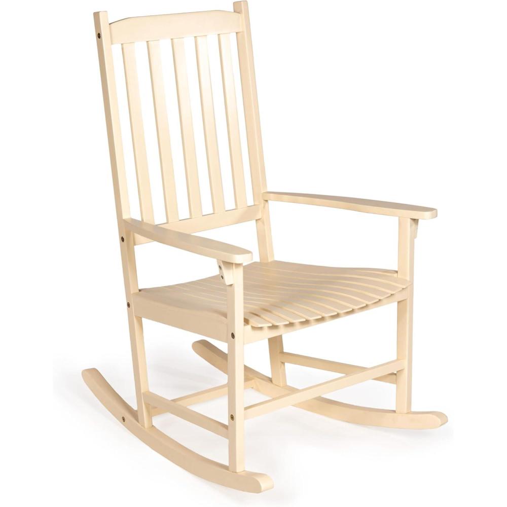 imageJONATHAN Y RCK300D Seagrove Farmhouse Classic SlatBack 350LBS Support Acacia Wood Outdoor Rocking Chair Traditional Coastal Cottage Vintage Shabby Chic AlmondAlmond