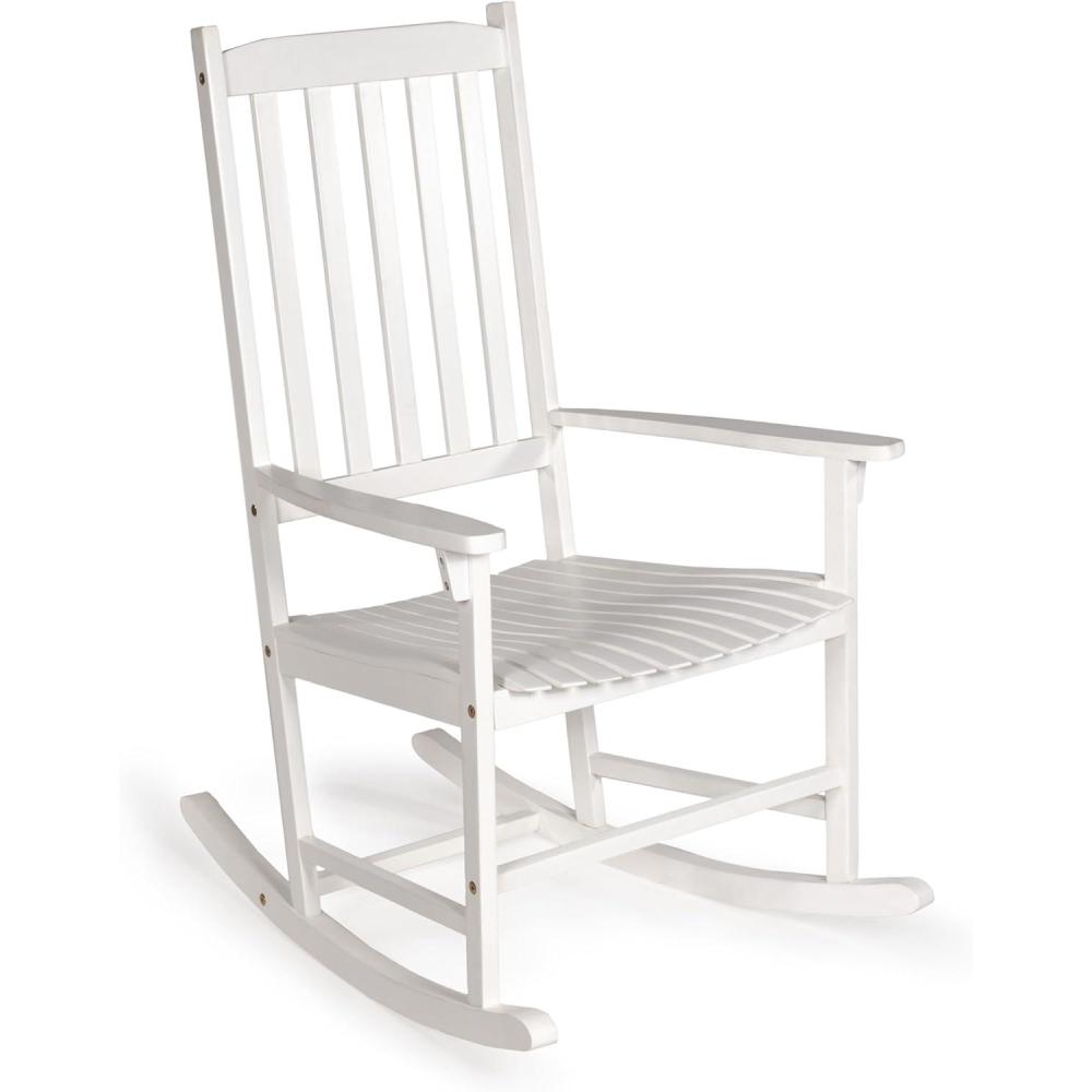 imageJONATHAN Y RCK300D Seagrove Farmhouse Classic SlatBack 350LBS Support Acacia Wood Outdoor Rocking Chair Traditional Coastal Cottage Vintage Shabby Chic AlmondWhite