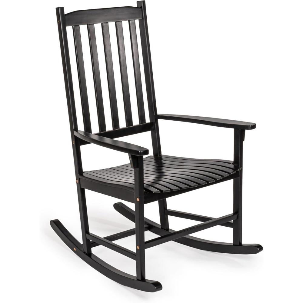 imageJONATHAN Y RCK300D Seagrove Farmhouse Classic SlatBack 350LBS Support Acacia Wood Outdoor Rocking Chair Traditional Coastal Cottage Vintage Shabby Chic AlmondBlack