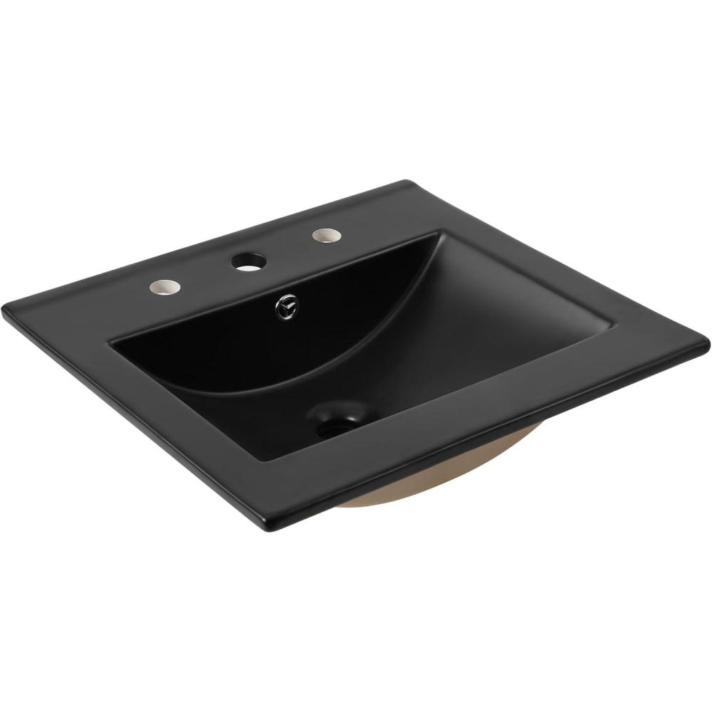 imageJONATHAN Y SNK1001A Ancillary 3Hole 24 in W x 1825 in D Classic Contemporary Rectangular Ceramic Single Sink Basin Vanity Top WhiteBlack