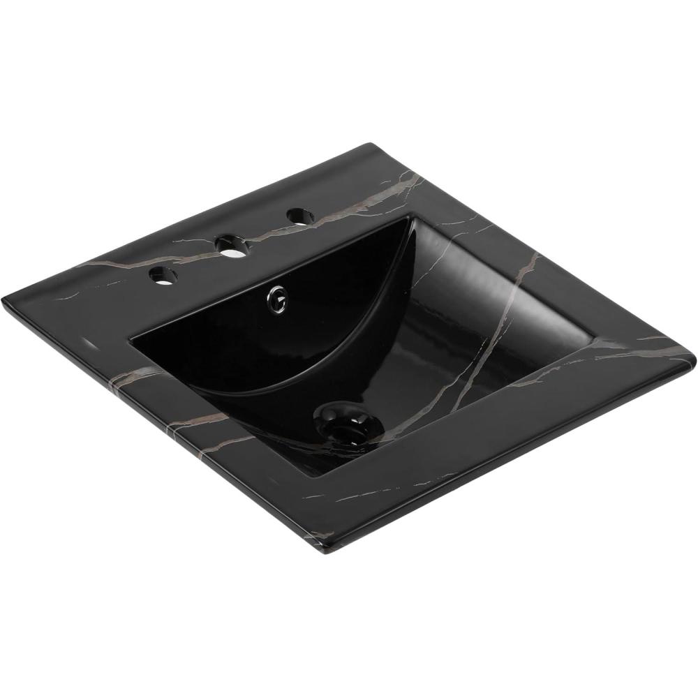 imageJONATHAN Y SNK1001A Ancillary 3Hole 24 in W x 1825 in D Classic Contemporary Rectangular Ceramic Single Sink Basin Vanity Top WhiteBlack Marble