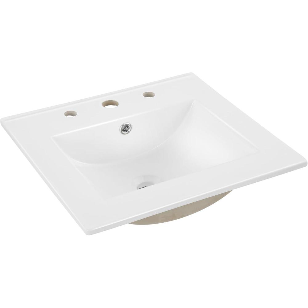 imageJONATHAN Y SNK1001A Ancillary 3Hole 24 in W x 1825 in D Classic Contemporary Rectangular Ceramic Single Sink Basin Vanity Top WhiteWhite