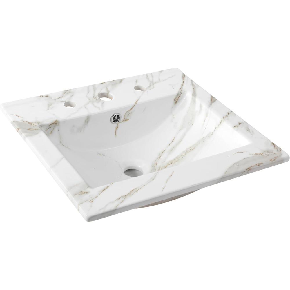 imageJONATHAN Y SNK1001A Ancillary 3Hole 24 in W x 1825 in D Classic Contemporary Rectangular Ceramic Single Sink Basin Vanity Top WhiteWhite Marble