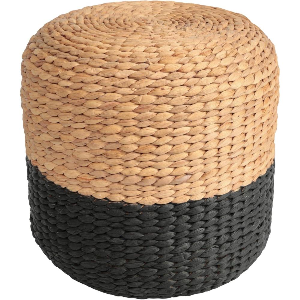 imageJONATHAN Y TBL2501A Aimee 157quot Modern Minimalist Alternating HandWoven Hyacinth Stool for Living Room Bedroom Entryway Foyer NaturalBlackBlackNatural Two Tone