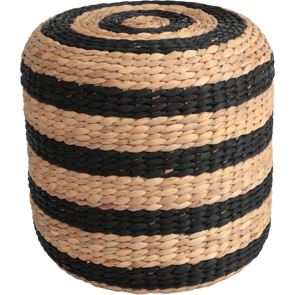 imageJONATHAN Y TBL2501A Aimee 157quot Modern Minimalist Alternating HandWoven Hyacinth Stool for Living Room Bedroom Entryway Foyer NaturalBlackBlackNatural