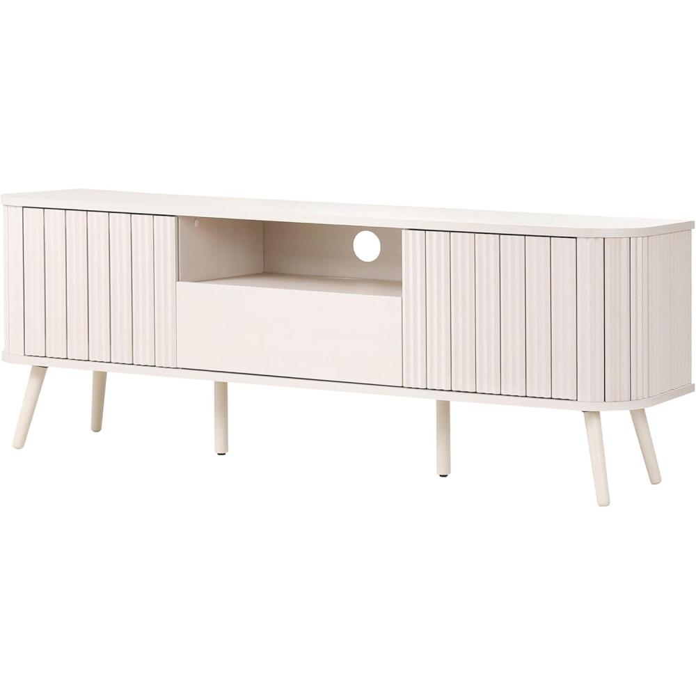 imageJONATHAN Y TVS1001A Damien 70 in Farmhouse Curved TV Stand with Drawer and Storage Doors Fits TVs up to 75 in with Cable Management Oak for Living Room Bedroom Dining RoomOffwhite