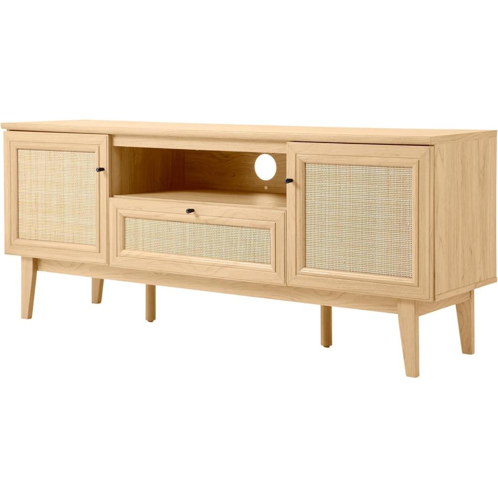 imageJONATHAN Y TVS1002A Finley 59 in Farmhouse Caned TV Stand with Drawer and Storage Doors Fits TVs up to 65 in with Cable Management OakOak