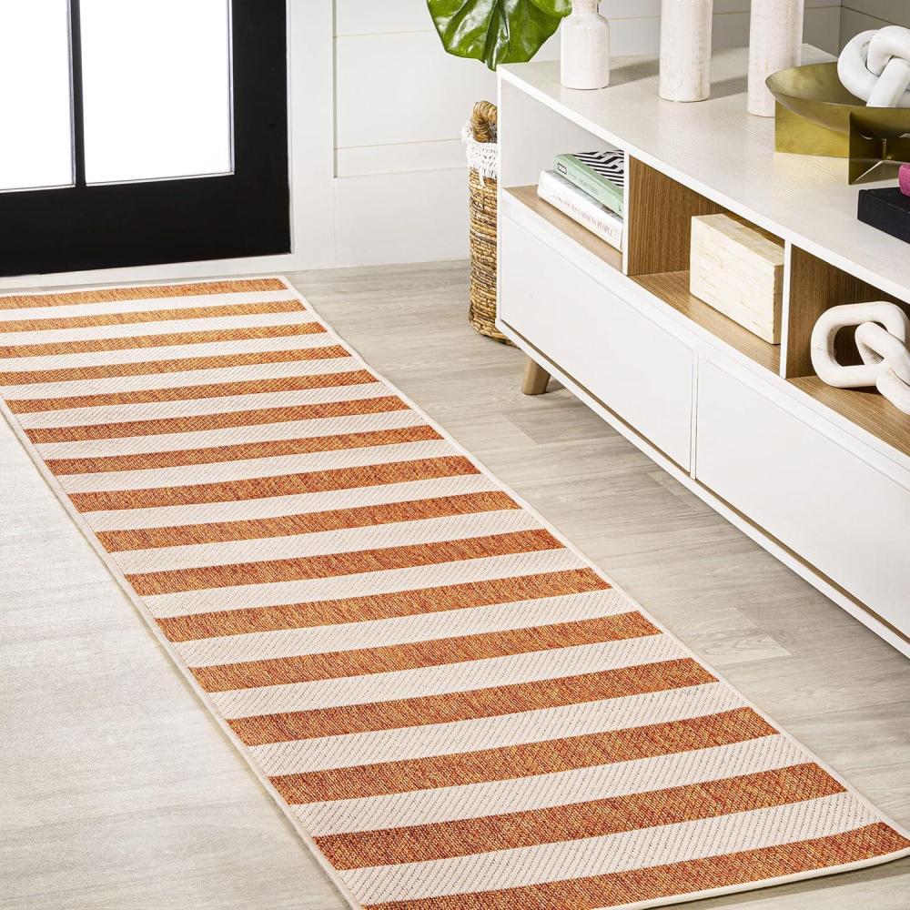 imageJONATHAN Y TwoTone Wide Stripe Indoor Outdoor Area Rug 8X10 AquaCream Negril for Backyard Patio Porch EasyCleaning High Traffic PetFriendly NonShedding SMB203E8OrangeBeige