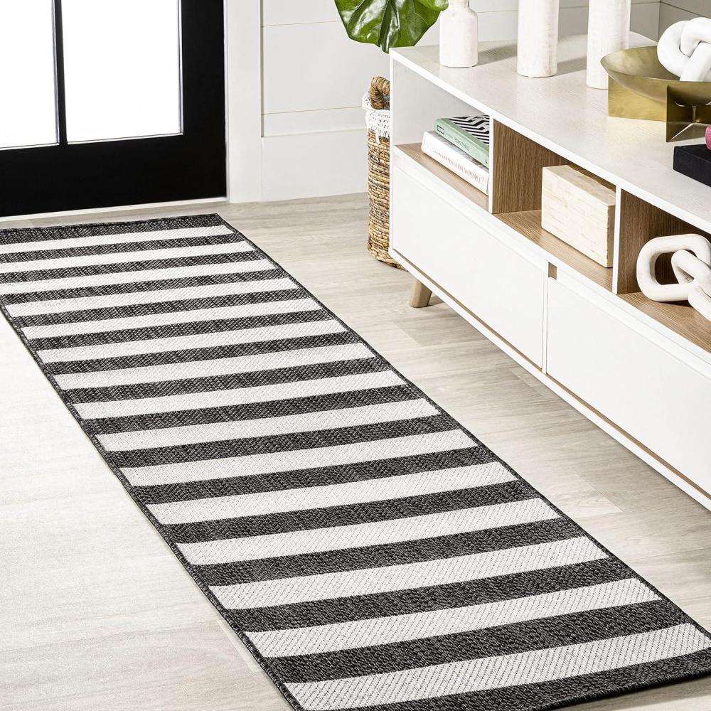 imageJONATHAN Y TwoTone Wide Stripe Indoor Outdoor Area Rug 8X10 AquaCream Negril for Backyard Patio Porch EasyCleaning High Traffic PetFriendly NonShedding SMB203E8BlackCream