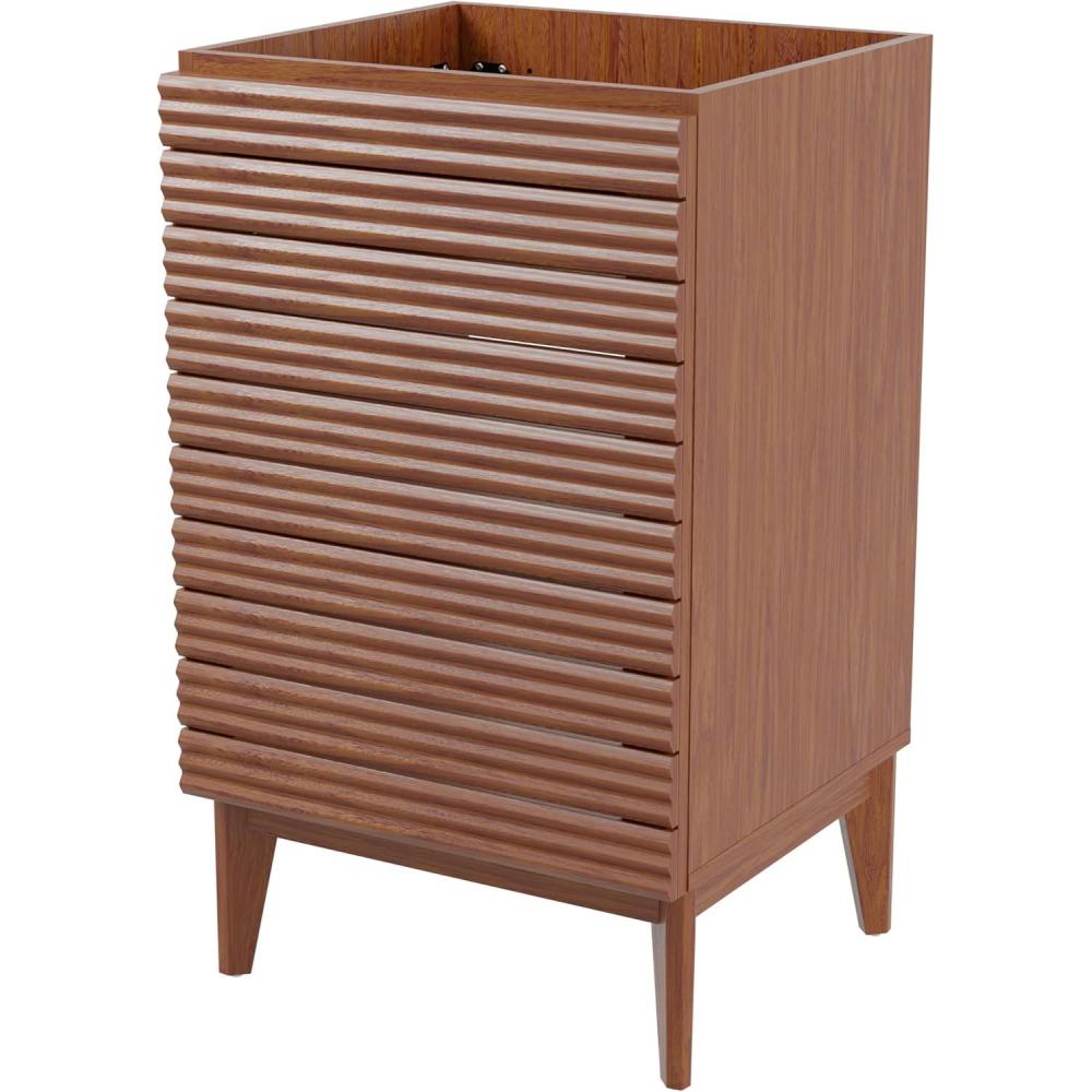 imageJONATHAN Y VAN1005A Calandre 24 in W x 18 in D x 33 in H Thin Linear Slat Modern Farmhouse 2Shelf Bath Vanity Cabinet Only Sink Basin not Included OakWalnut