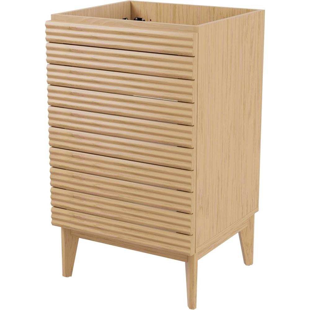 imageJONATHAN Y VAN1005A Calandre 24 in W x 18 in D x 33 in H Thin Linear Slat Modern Farmhouse 2Shelf Bath Vanity Cabinet Only Sink Basin not Included OakOak