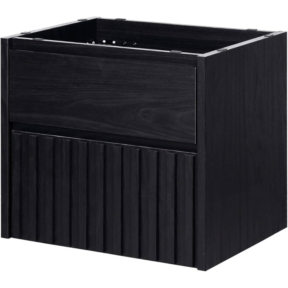 imageJONATHAN Y VAN1016C Sherwin 24 in W x 18 in D x 20 in H Slat Modern Coastal 2Drawer Wall Mounted Bathroom Vanity Cabinet Only with Soft Closing Doors Sink Basin Not Included BlackBlack