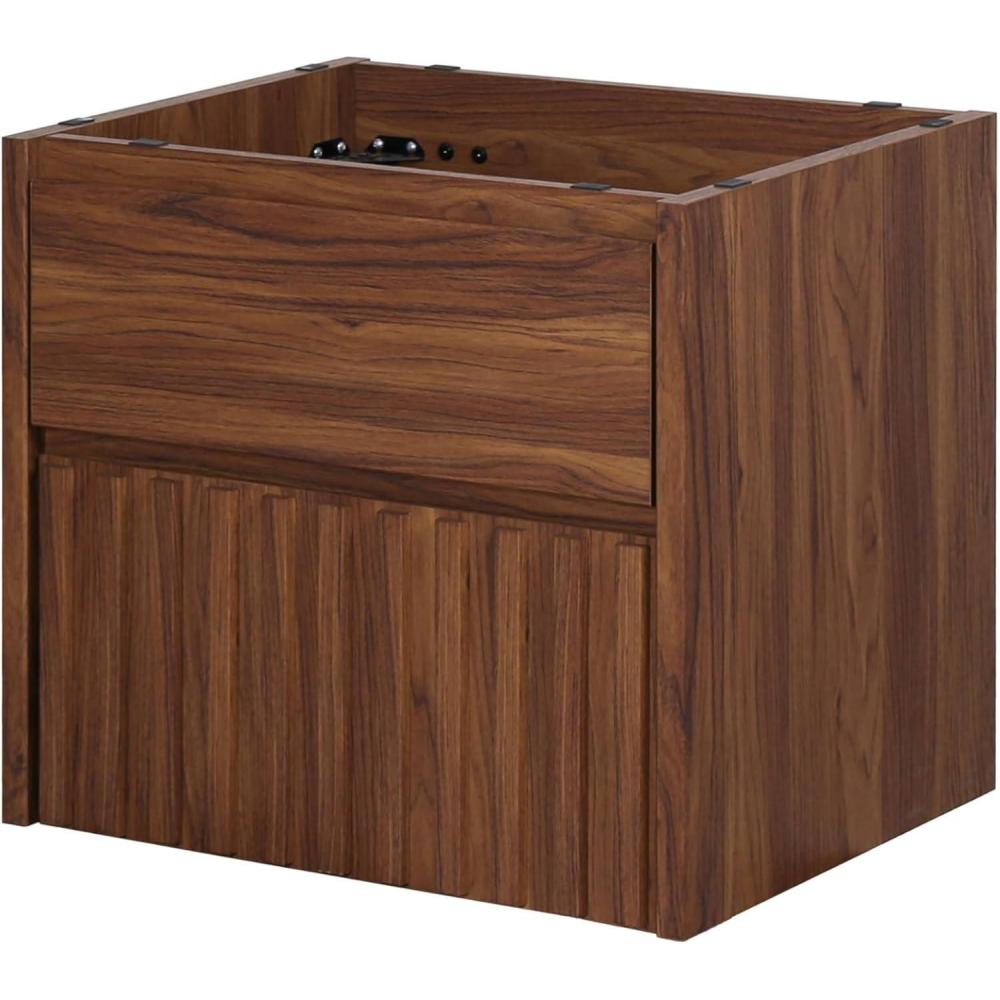 imageJONATHAN Y VAN1016C Sherwin 24 in W x 18 in D x 20 in H Slat Modern Coastal 2Drawer Wall Mounted Bathroom Vanity Cabinet Only with Soft Closing Doors Sink Basin Not Included BlackWalnut