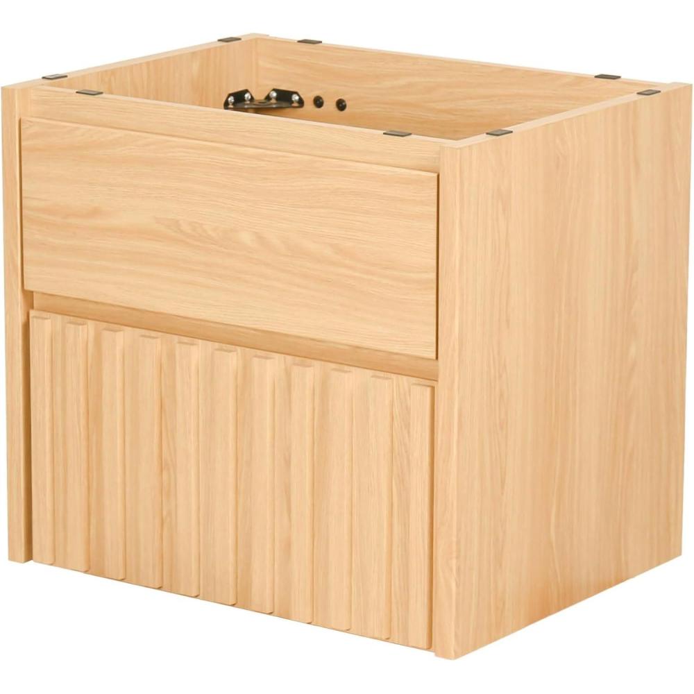 imageJONATHAN Y VAN1016C Sherwin 24 in W x 18 in D x 20 in H Slat Modern Coastal 2Drawer Wall Mounted Bathroom Vanity Cabinet Only with Soft Closing Doors Sink Basin Not Included BlackOak