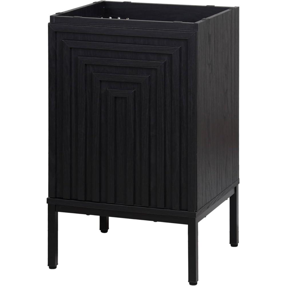 imageJONATHAN Y VAN1020A Rowan 30 in W x 18 in D x 33 in H Geometric Modern Transitional 2Shelf Bathroom Vanity Cabinet Only with Soft Closing Doors Sink Basin Not Included OakBlack