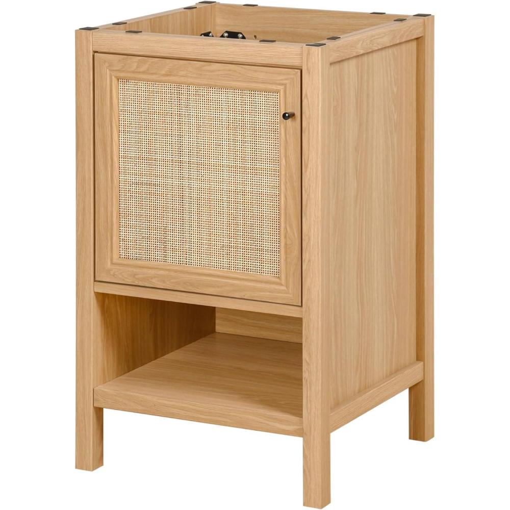imageJONATHAN Y VAN1024B Jasper 30 in W x 18 in D x 33 in H Rattan Modern Coastal 2Shelf Bathroom Vanity Cabinet Only with Soft Closing Doors Sink Basin Not Included WalnutOak
