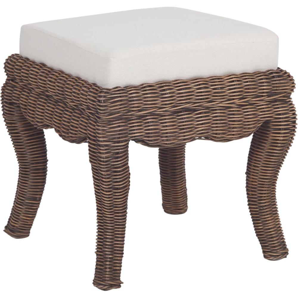 imageJONATHAN Y VSL1000A Rowan 197quot Bohemian Designer Woven RattanWood Vanity Stool White Cushion with Natural Frame for Living Room Bedroom Entryway FoyerBlack Wash