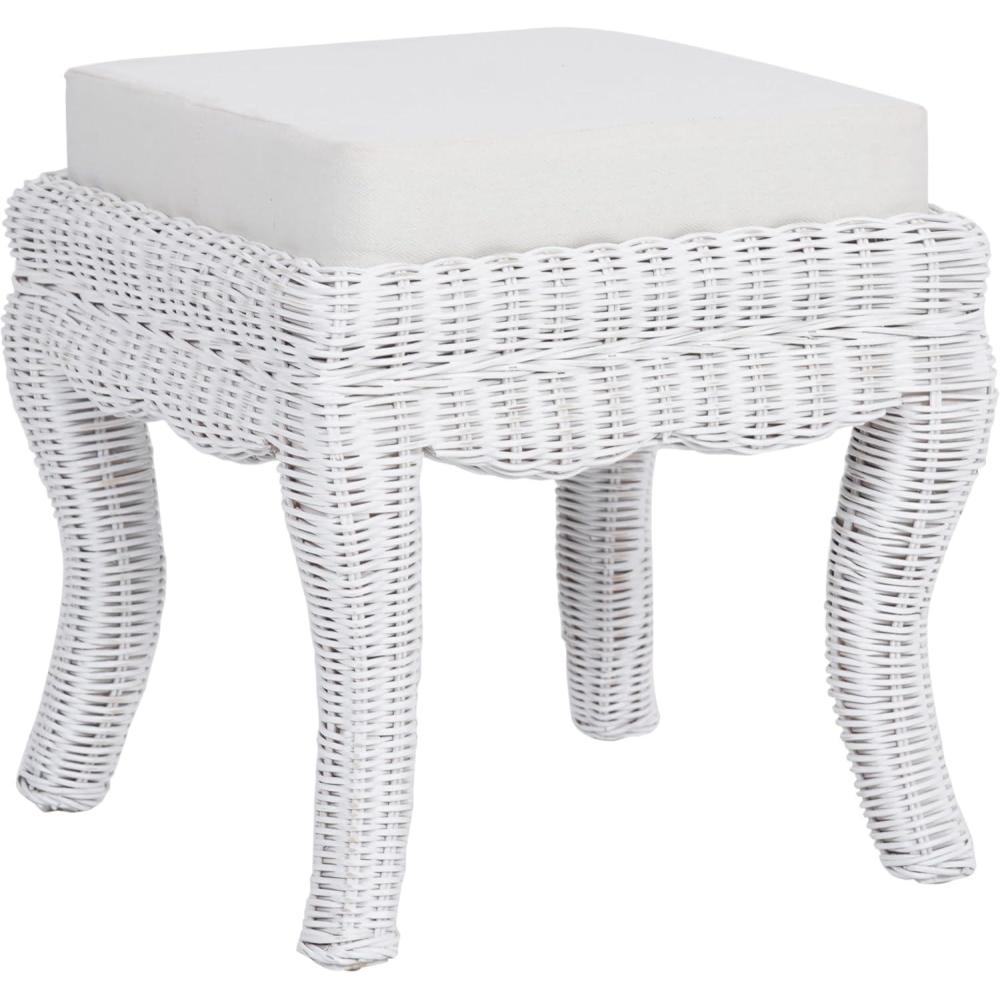 imageJONATHAN Y VSL1000A Rowan 197quot Bohemian Designer Woven RattanWood Vanity Stool White Cushion with Natural Frame for Living Room Bedroom Entryway FoyerWhite Distressed