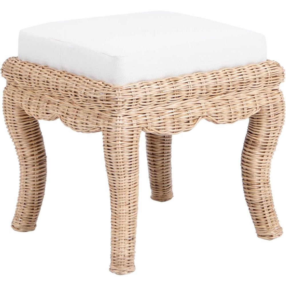 imageJONATHAN Y VSL1000A Rowan 197quot Bohemian Designer Woven RattanWood Vanity Stool White Cushion with Natural Frame for Living Room Bedroom Entryway FoyerNatural
