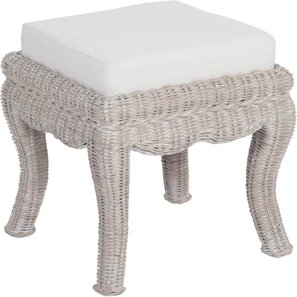 imageJONATHAN Y VSL1000A Rowan 197quot Bohemian Designer Woven RattanWood Vanity Stool White Cushion with Natural Frame for Living Room Bedroom Entryway FoyerGray White Wash