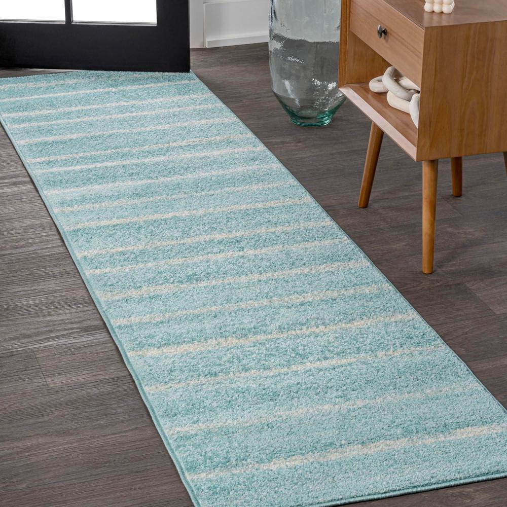 imageJONATHAN Y Williamsburg Minimalist Stripe CreamGray Indoor Area Rug 8x10 Contemporary Modern EasyCleaning for Living Room Bedroom Kitchen Pet Friendly NonShedding MOH201A8TurquoiseCream