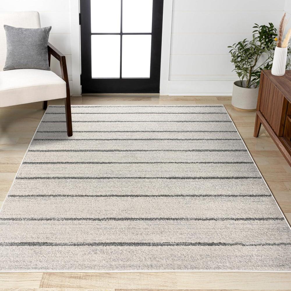 imageJONATHAN Y Williamsburg Minimalist Stripe CreamGray Indoor Area Rug 8x10 Contemporary Modern EasyCleaning for Living Room Bedroom Kitchen Pet Friendly NonShedding MOH201A8CreamGray