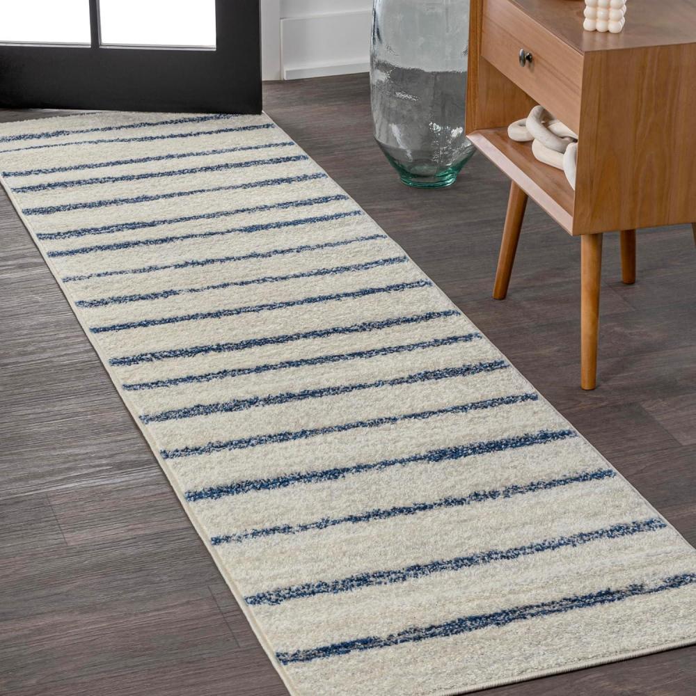 imageJONATHAN Y Williamsburg Minimalist Stripe CreamGray Indoor Area Rug 8x10 Contemporary Modern EasyCleaning for Living Room Bedroom Kitchen Pet Friendly NonShedding MOH201A8CreamNavy