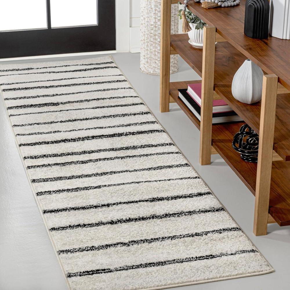 imageJONATHAN Y Williamsburg Minimalist Stripe CreamGray Indoor Area Rug 8x10 Contemporary Modern EasyCleaning for Living Room Bedroom Kitchen Pet Friendly NonShedding MOH201A8CreamBlack