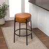 JONATHAN Y BSL2000A Paola 30″ Modern Minimalist Round Backless Metal/Vegan Leather Cushioned Bar Stool for Home, Kitchen, Dining Room, Workspaces, Caramel Brown/Black(Caramel Brown)