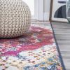 JONATHAN Y Boho Vintage Blue/Multi Indoor Area Rug, 8×10, Bohemian Flair Medallion, Floral Easy-Cleaning High Traffic for Living Room, Bedroom, Kitchen, Pet-Friendly, Non-Shedding (BMF106A-8)(Fuchsia/White)