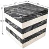JONATHAN Y MTB1101D Felix 15″ Contemporary Natural Marble Handmade Cube End Table, Side Table for Living Room, Bedroom, Bathroom, Travertine(Black/White)