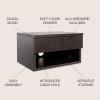 JONATHAN Y NST2001A Elise 15.71″ Classic Contemporary Floating Wall Mounted Nightstand with Soft-Close Tambour Drawer and Cable Hole, Black/Light Oak(Black)