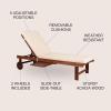 JONATHAN Y PAT1003B Seabrook 69 x 24 Inch Outdoor Acacia Wood Lounger with Cushion, 5-Position Back, Slide Table & Wheels for Garden, Lawn, Backyard, Pool, Deck, Beach, Firepit, Light Brown(Dark Brown)