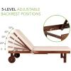 JONATHAN Y PAT1003B Seabrook 69 x 24 Inch Outdoor Acacia Wood Lounger with Cushion, 5-Position Back, Slide Table & Wheels for Garden, Lawn, Backyard, Pool, Deck, Beach, Firepit, Light Brown(Dark Brown)