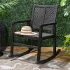 JONATHAN Y RCK100A Ned Modern Chevron-Back 300-Lbs Support Acacia Wood Patio Outdoor Rocking Chair for Garden, Lawn, Backyard, Pool, Deck, Beach, Firepit, Teak(Black)
