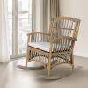 JONATHAN Y RCK200A Swayze Bohemian Farmhouse Woven Rattan/Wood Rocking Chair White Cushion with Brown Frame for Home, Living Room, Bedroom. Guestroom, Foyer, Library(Gray/White)