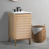 JONATHAN Y VAN1005A Calandre 24 in. W x 18 in. D x 33 in. H Thin Linear Slat Modern Farmhouse 2-Shelf Bath Vanity Cabinet Only (Sink Basin not Included), Oak(Oak)