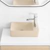 JONATHAN Y SNK1004C-R Felix 15 in. W x 8 in. D Modern Wall Mounted Rectangular Ceramic Mini Sink Basin, Right-Side Faucet, White Marble Effect(Matte Beige)