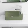 JONATHAN Y SNK1004C-R Felix 15 in. W x 8 in. D Modern Wall Mounted Rectangular Ceramic Mini Sink Basin, Right-Side Faucet, White Marble Effect(Matte Olive)