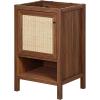 JONATHAN Y VAN1024B Jasper 30 in. W x 18 in. D x 33 in. H Rattan Modern Coastal 2-Shelf Bathroom Vanity Cabinet Only with Soft Closing Doors (Sink Basin Not Included), Walnut(Walnut)