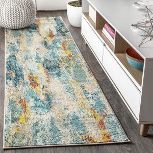 JONATHAN Y Modern Abstract Vintage Waterfall Blue/Brown/Orange Indoor Area Rug, 8×10, Contemporary POP, Easy-Cleaning for Living Room, Bedroom, Kitchen, Pet Friendly, Non-Shedding (CTP106A-8)(Blue/Cream/Yellow)