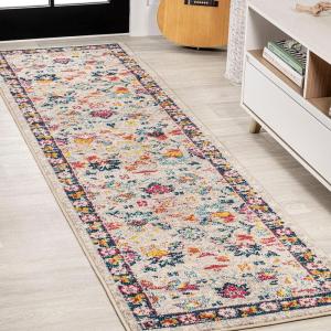 JONATHAN Y Modern Boho Floral Beige/Multi Indoor Area Rug, 8×10, Bohemian, Vintage, Easy-Cleaning for Living Room, Bedroom, Kitchen, Pet Friendly, Non-Shedding (MDP200B-8)(Beige/Multi)
