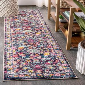 JONATHAN Y Modern Boho Floral Beige/Multi Indoor Area Rug, 8×10, Bohemian, Vintage, Easy-Cleaning for Living Room, Bedroom, Kitchen, Pet Friendly, Non-Shedding (MDP200B-8)(Multi/Purple)
