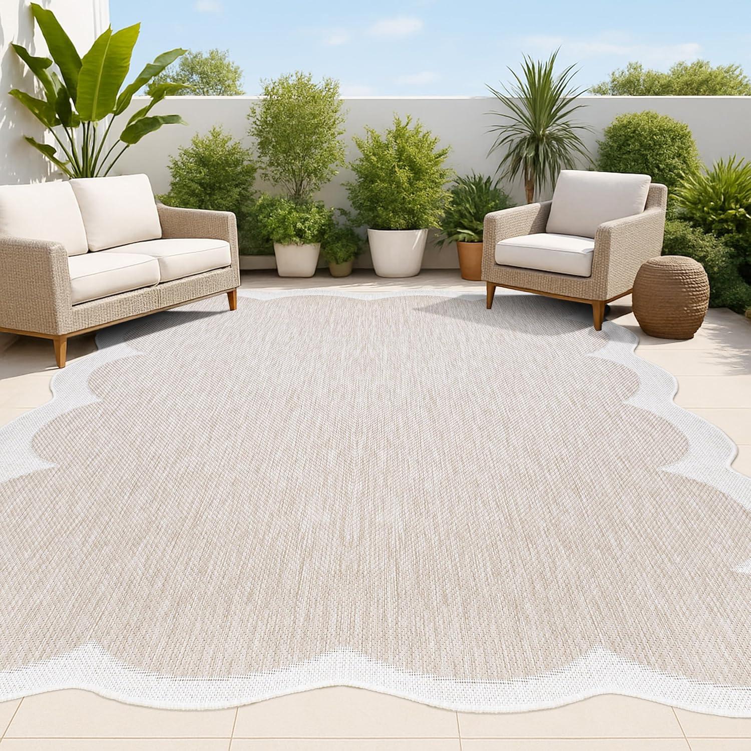 imageJONATHAN Y Cottage TwoTone Scalloped Indoor Outdoor Area Rug 5X8 Light RoseCream Alice Classic for Backyard Patio Porch EasyCleaning High Traffic PetFriendly NonShedding SHP103B5BeigeCream
