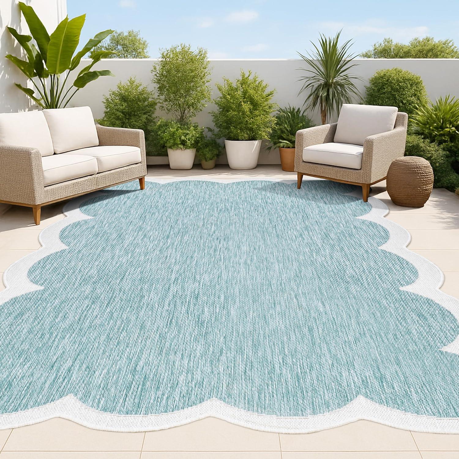 imageJONATHAN Y Cottage TwoTone Scalloped Indoor Outdoor Area Rug 5X8 Light RoseCream Alice Classic for Backyard Patio Porch EasyCleaning High Traffic PetFriendly NonShedding SHP103B5TurquoiseCream