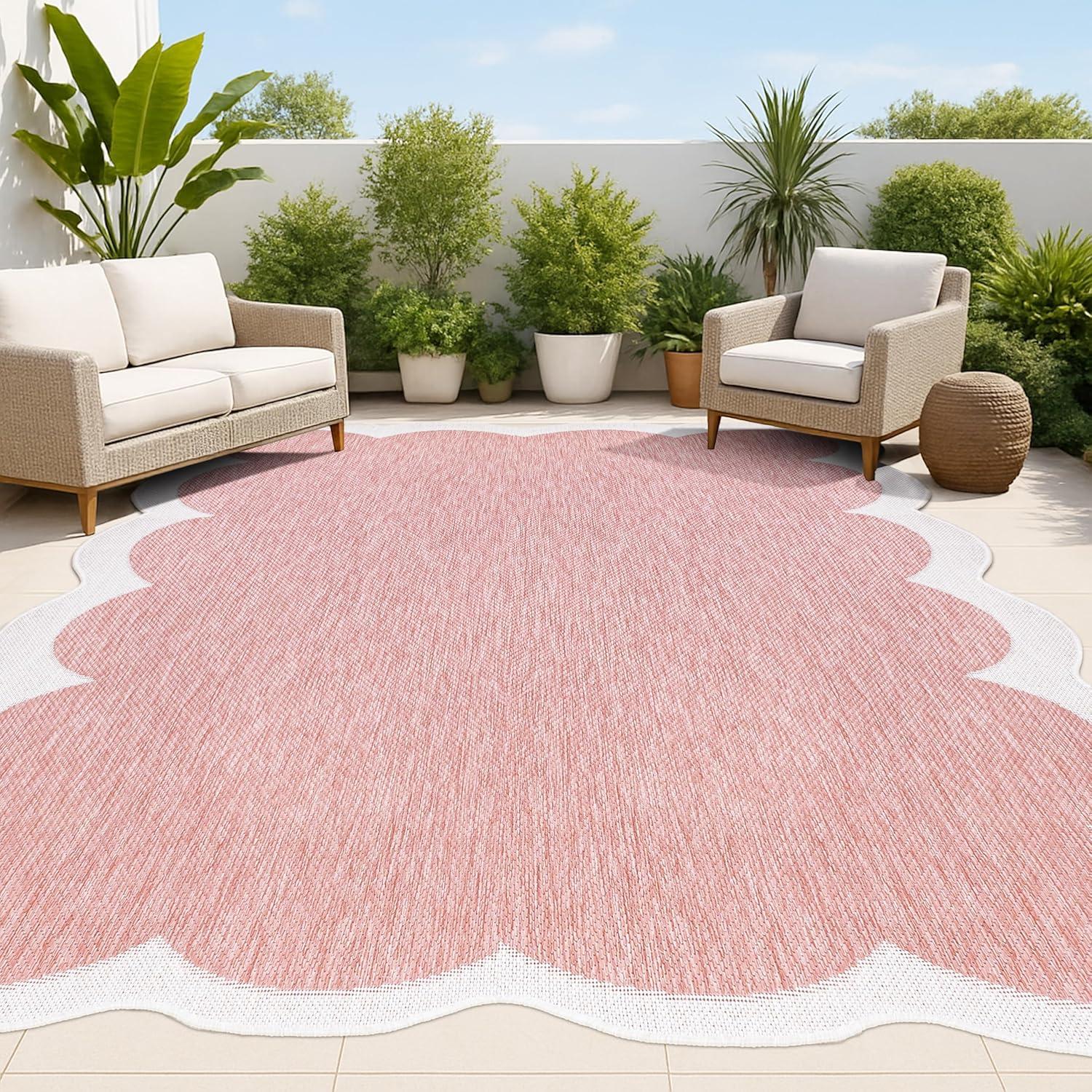 imageJONATHAN Y Cottage TwoTone Scalloped Indoor Outdoor Area Rug 5X8 Light RoseCream Alice Classic for Backyard Patio Porch EasyCleaning High Traffic PetFriendly NonShedding SHP103B5Light RoseCream
