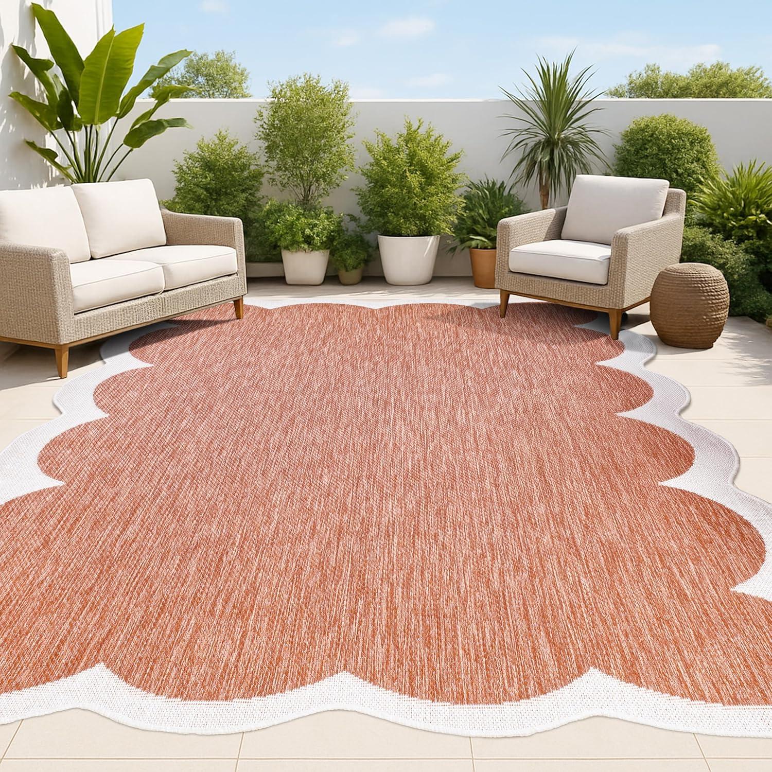 imageJONATHAN Y Cottage TwoTone Scalloped Indoor Outdoor Area Rug 5X8 Light RoseCream Alice Classic for Backyard Patio Porch EasyCleaning High Traffic PetFriendly NonShedding SHP103B5TerraCream